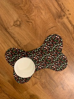 Dog Bowl Mat Paw Prints Christmas