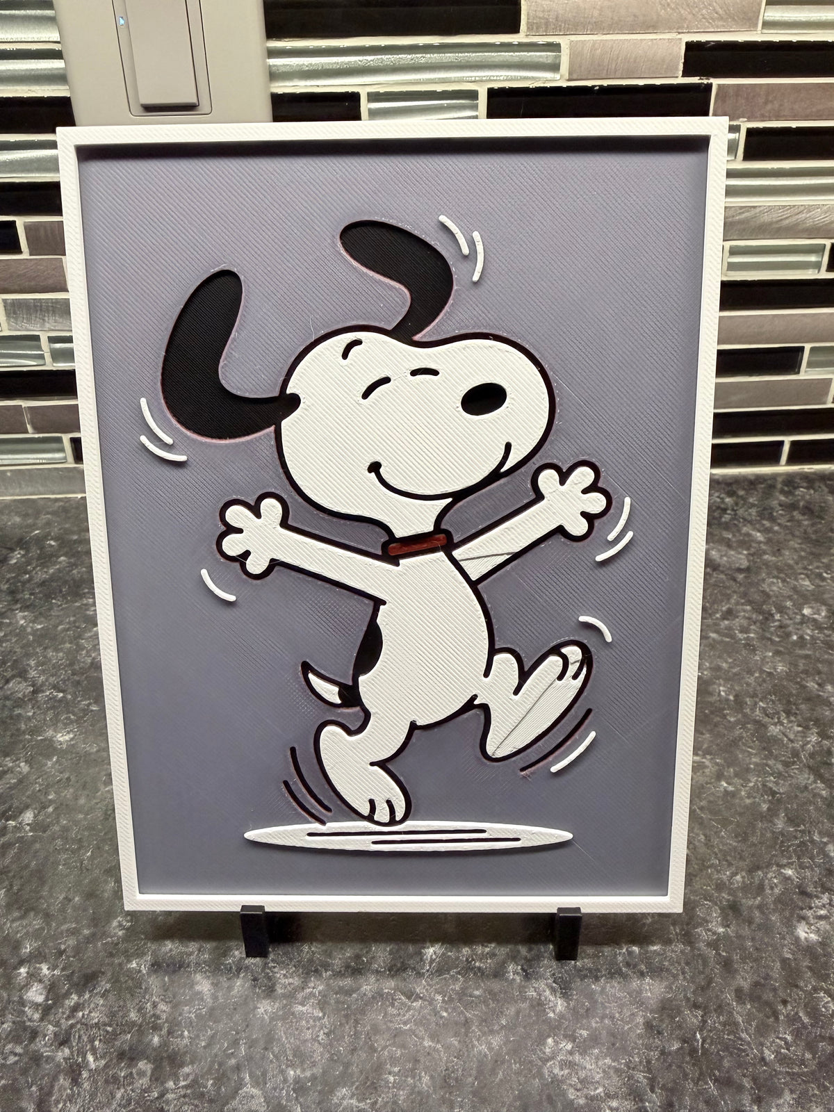 Artistic Rendering of the Happy Feet Snoopy (Hueforge) Plaque