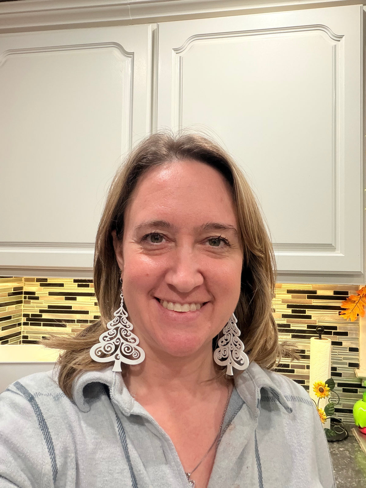 White Christmas Tree Earrings in Silver