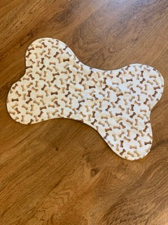 Dog Bowl Mat Neutral Colors with brown Bones