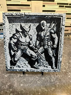 Artistic Rendering of Wolverine and Deadpool (Hueforge) Plaque