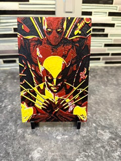 Artistic Rendering of Deadpool and Wolverine Hueforge