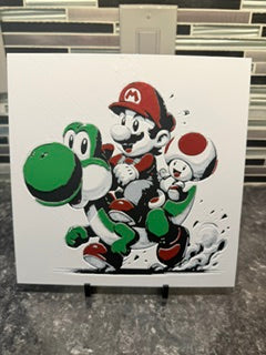 Artistic Rendering of Mario and Toad Riding Yoshi Hueforge