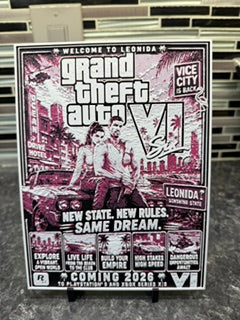 Artistic Rendering of GTA VI Cover Art (Hueforge) Plaque