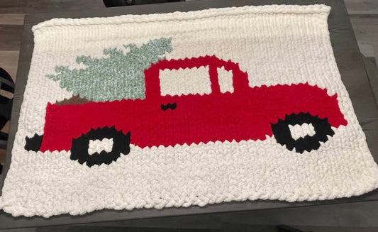 Red Truck Handmade Chunky Knit Blanket