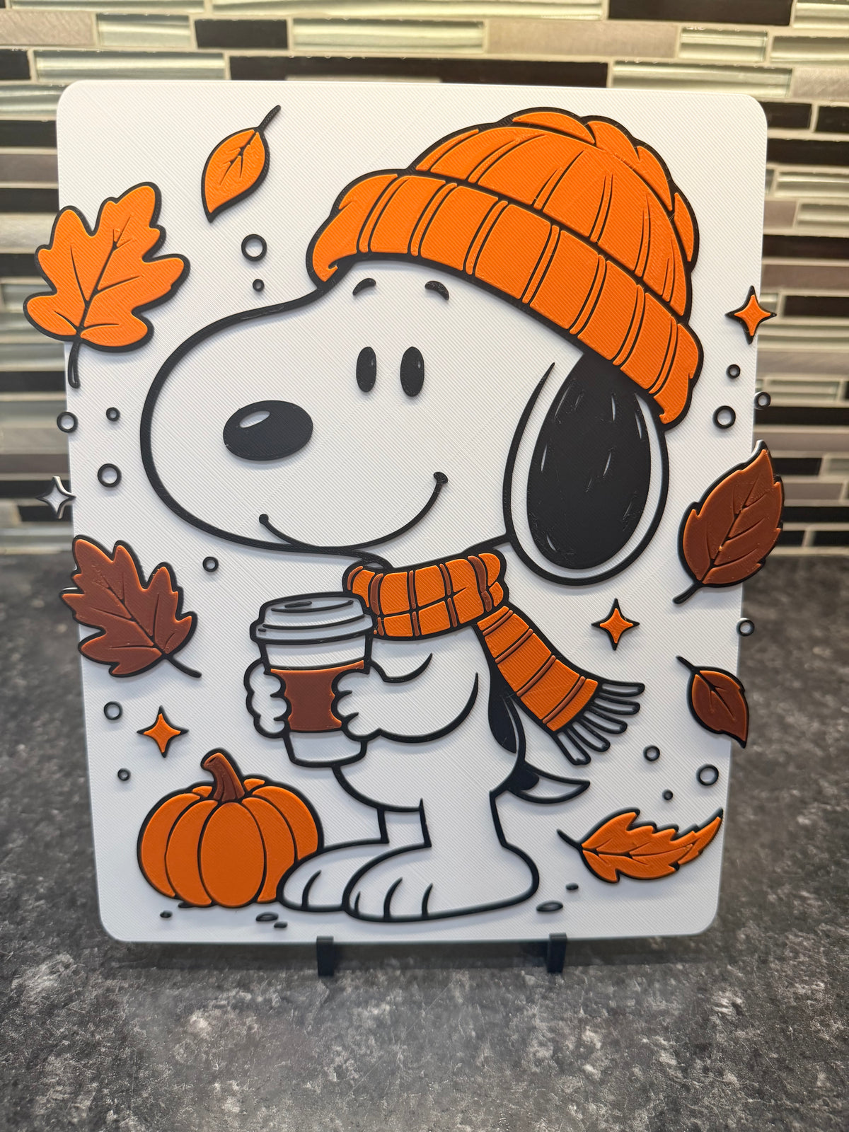 Artistic Representation of Snoopy w/ Coffee (Hueforge) Plaque